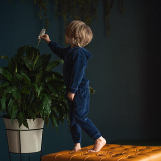 Navy Velvet Sweatshirt + Pants Set