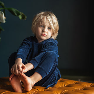 Navy Velvet Sweatshirt + Pants Set