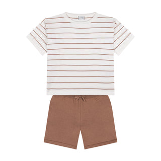 Beige Striped White Knit Short Set