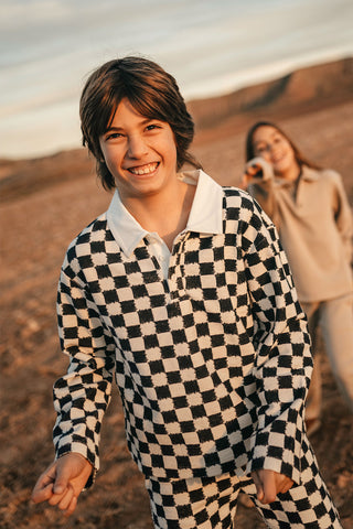 Charcoal Checks Long Sleeve Polo Tshirt