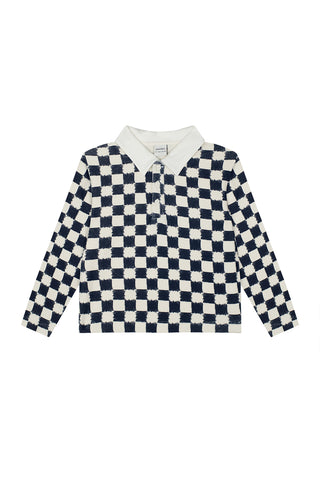 Charcoal Checks Long Sleeve Polo Tshirt