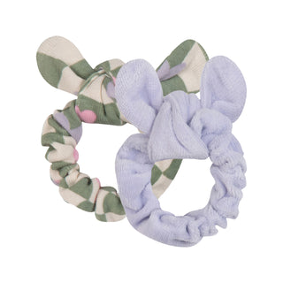 Lilac Velvet and Graphic Flowers Hair Tie