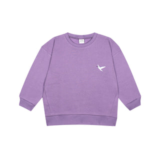 Purple 3 PLY Sweatshirt + Pants Set with Bird Embroidery