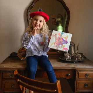 Navy Striped Long Sleeve Top with Hearth Embroidery