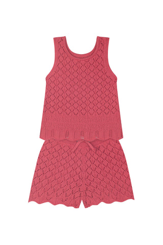 Pink Jacquard Knit Sleveless Top Short Set