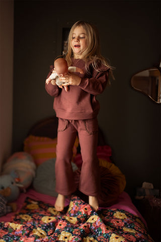 Lace Trim Detailed Dusty Plum Pants