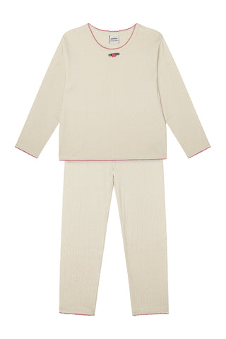 Milk Jacquard Long Sleeve and Legging Pyjama with Rose