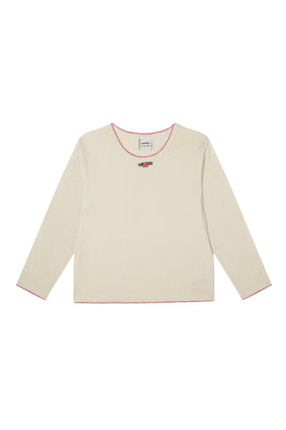 Milk Jacquard Long Sleeve and Legging Pyjama with Rose