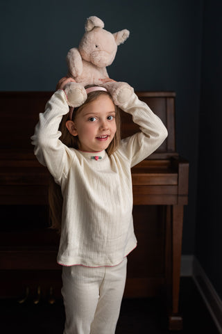 Milk Jacquard Long Sleeve and Legging Pyjama with Rose