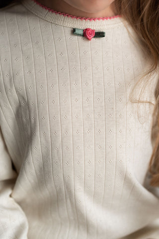 Milk Jacquard Long Sleeve and Legging Pyjama with Rose