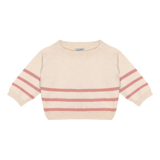 Pink Striped Cream Knit Long Set
