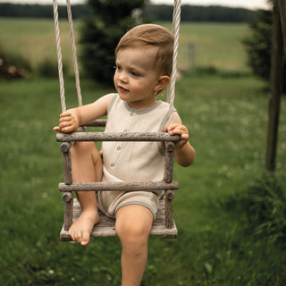 Beige Waffle Playsuit with Contrast Green