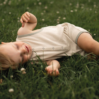 Beige Waffle Playsuit with Contrast Green