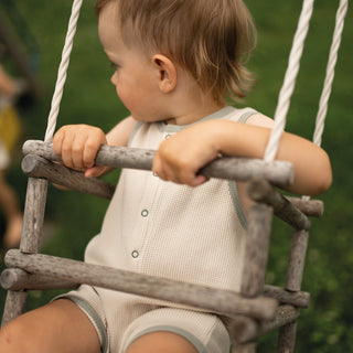 Beige Waffle Playsuit with Contrast Green