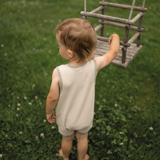 Beige Waffle Playsuit with Contrast Green