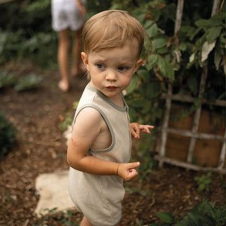 Beige Waffle Playsuit with Contrast Green