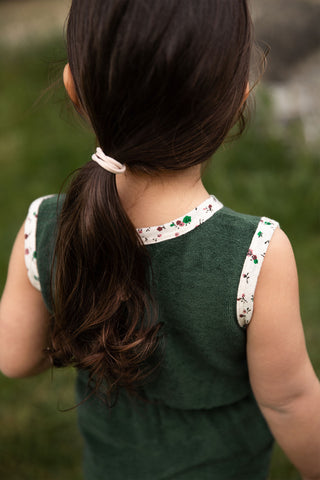Green Towel Playsuit with Flower Details