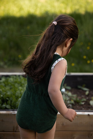 Green Towel Playsuit with Flower Details