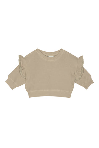 Lace Trim Detailed Oatmeal Waffle Sweatshirt