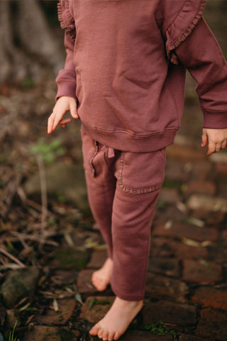 Lace Trim Detailed Dusty Plum Pants