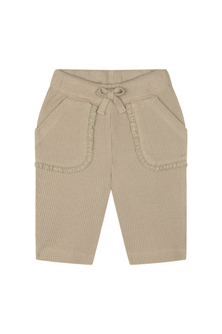 Lace Trim Detailed Oatmeal Waffle Pants