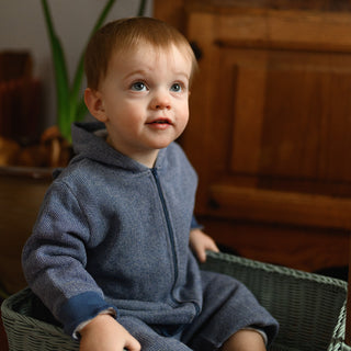 Blue Textured 3 PLY Sweatshirt with Bear Ears + Pants Set