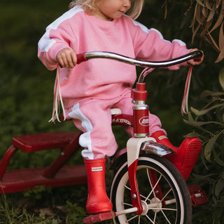 Pink 3 PLY Sweatshirt + Pants Set with Contrast White