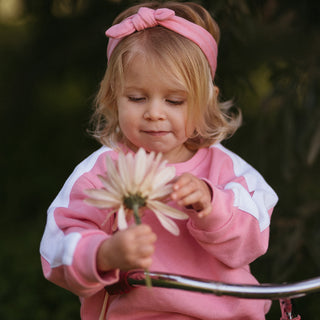 Pink 3 PLY Sweatshirt + Pants Set with Contrast White