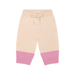 Cream Knit Sweatshirt + Pants Set with Contrast Pink