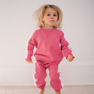 Cherry Sweatshirt Pants Set with Contrast White