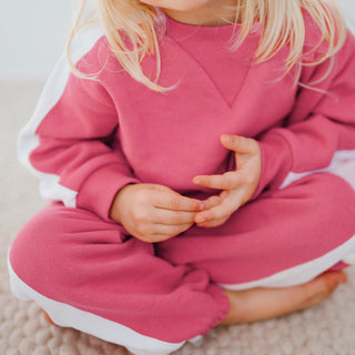 Cherry Sweatshirt Pants Set with Contrast White
