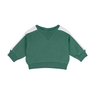 Green Sweatshirt Pants Set with Contrast White