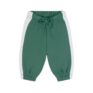 Green Sweatshirt Pants Set with Contrast White
