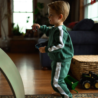 Green Sweatshirt Pants Set with Contrast White