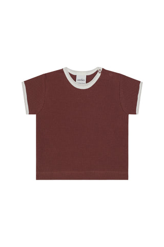 Tile Waffle Short-Sleeve Tshirt Pants Set with Contrast White