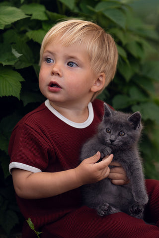 Tile Waffle Short-Sleeve Tshirt Pants Set with Contrast White