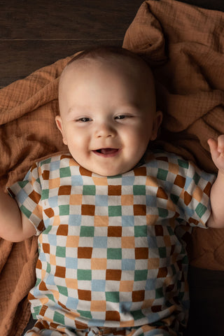 Soft Beach Check Short-Sleeve Tee Shorts Set