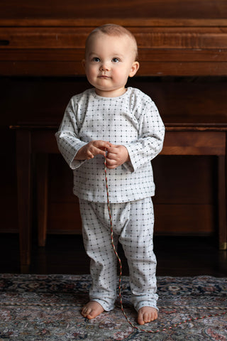Mini Grid Long Sleeve Tshirt Pants Set