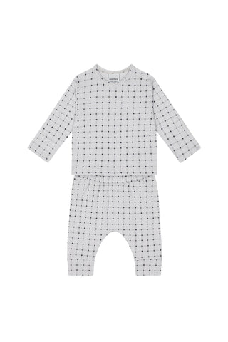 Mini Grid Long Sleeve Tshirt Pants Set