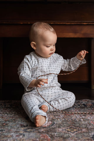 Mini Grid Long Sleeve Tshirt Pants Set